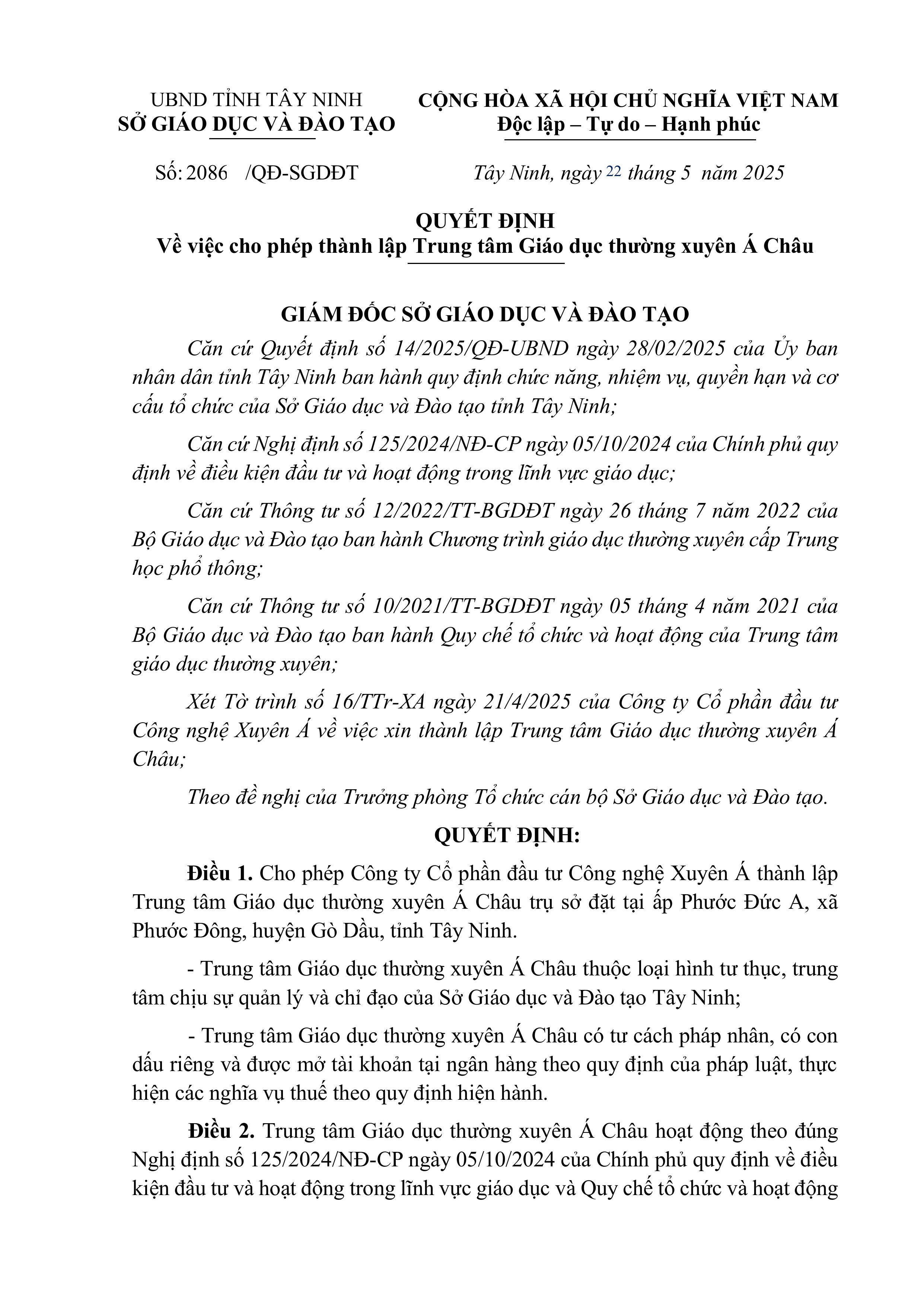 Quyết định thành lập - trang 1